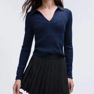 LULULEMON Ribbed Merino Wool-Blend Collared Sweater True Navy  2024 Medium